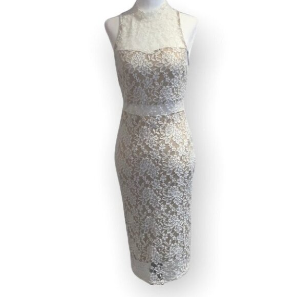 LOVE fire white lace sleeveless mock neck midi dress size Medium - Picture 2 of 16